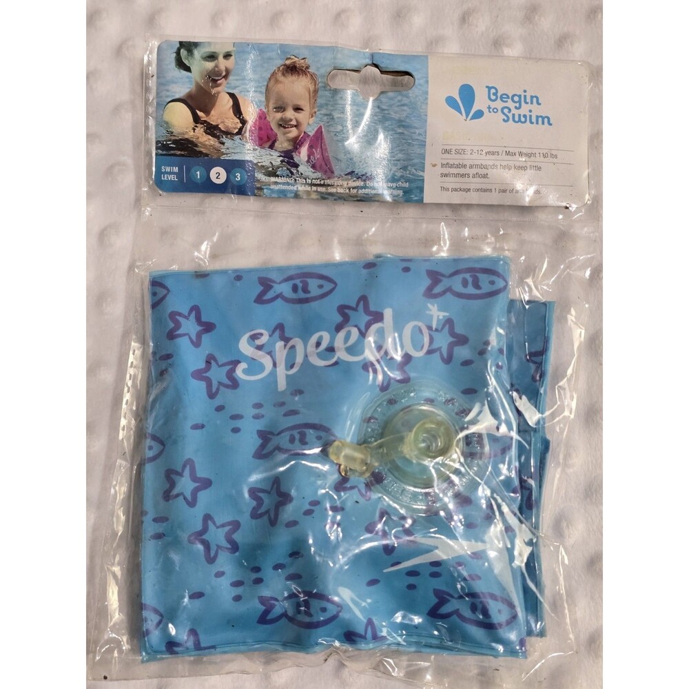 Speedo Kids Training Float Arm Bands Blue Fish New Inflatable Begin To Swim Aid